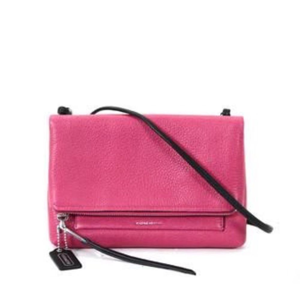 Coach Urbane Fuchsia Pink Black Fold Over Crossbody Bag Silver Hardware